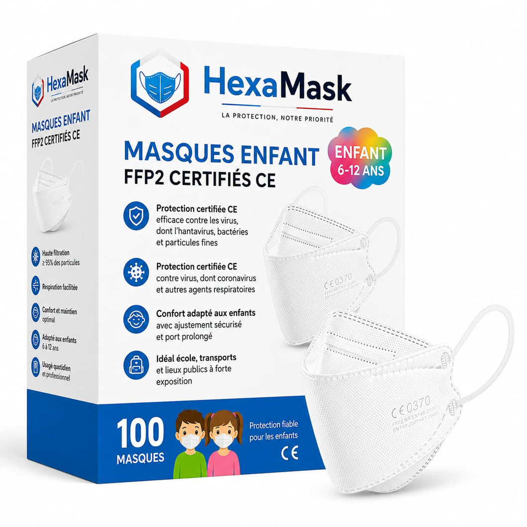 Masques Enfant FFP2 Certifiés CE 100 Masques