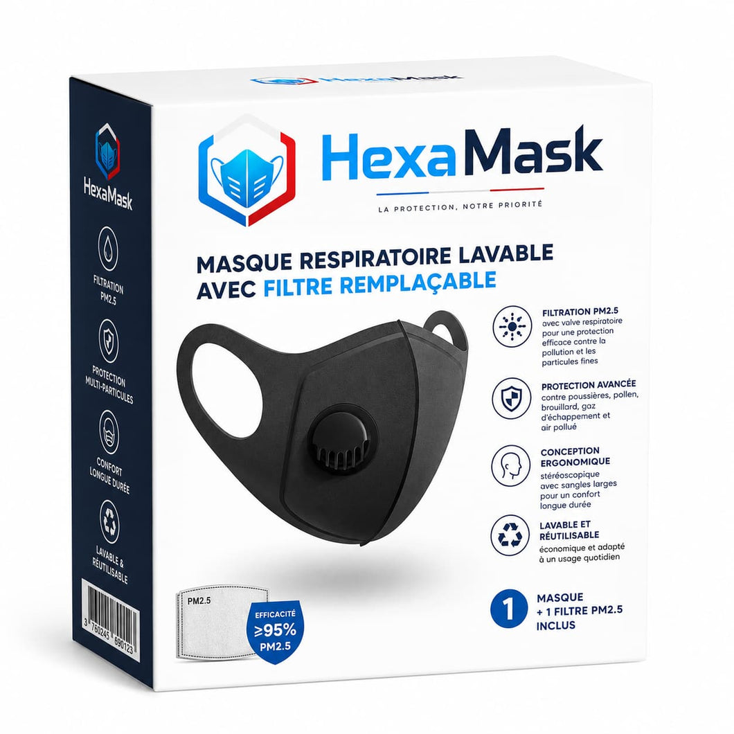 Masque respiratoire lavable avec filtre remplaçable
